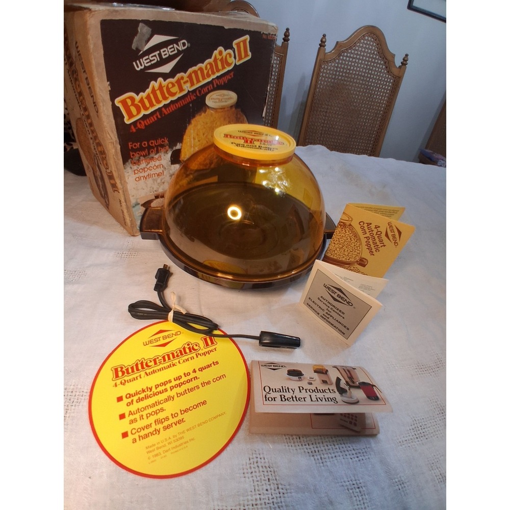 NOS Vintage West Bend Butter-matic II Popcorn Popper 82204 AMBER New Open Box